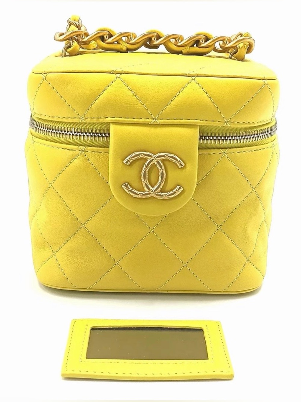 Chanel CC Lambskin Vanity w/ Chain Strap, Top Handle & Mirror 2022 Microchipped